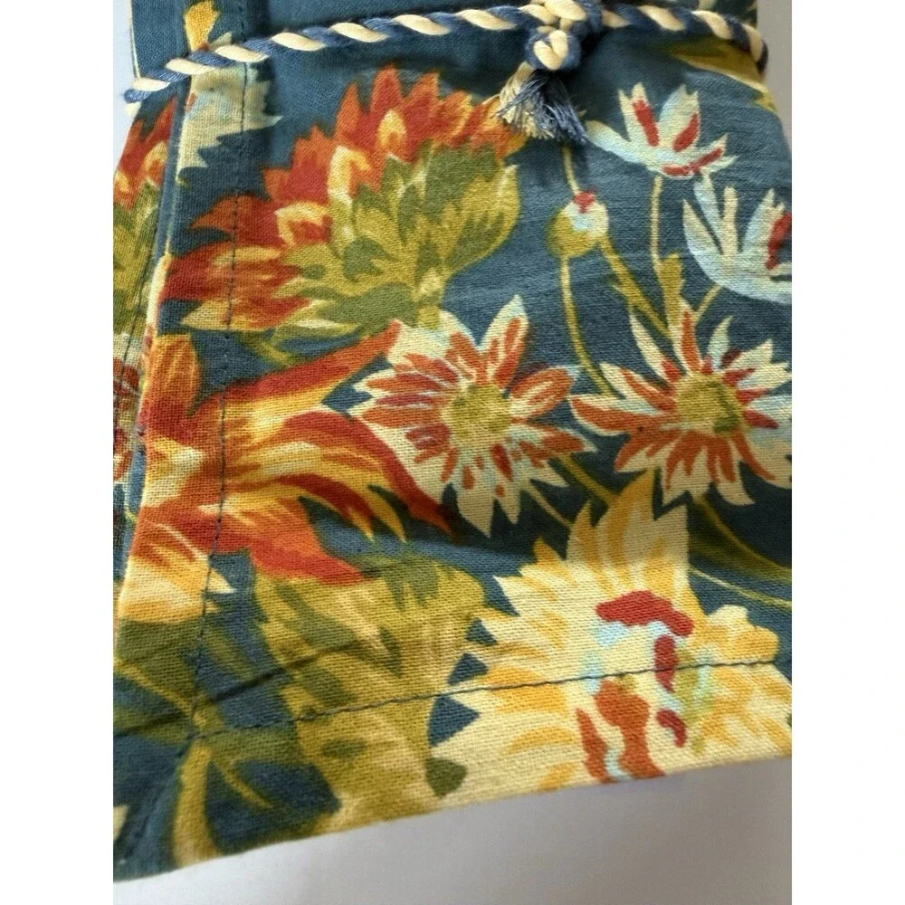 April Cornell MARGUERITE Blue Yellow Floral Cotton Napkins 16x16